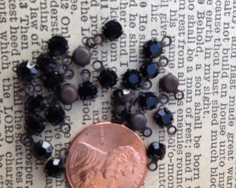Vintage Patina Swarovski Rhinestone Charms Jet Black Crystal 4mm Round lot of 6