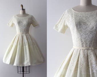 vintage 1950s L'Aiglon dress // 50s yellow lace dress