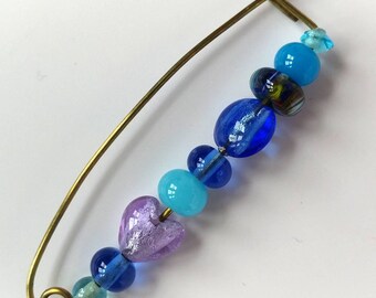 Hammered Brass Shawl Pin with Glass Beads
