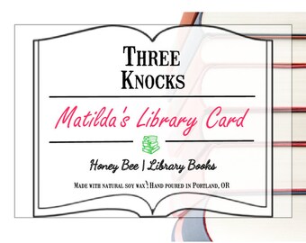 Matilda's Library Card - Three Knocks Candles - Book Candle - Scented Soy Candle - 8 oz Jar