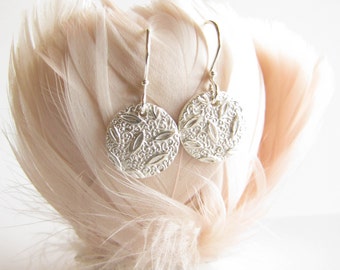 Silver earrings , PMC Silver Earrings , Pure silver , Fine Silver , Textured Silver , PMC jewelry , Everyday earrings