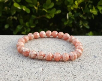 Rhodochrosite Stretch Bracelet, Rhodochrosite Stone Bracelet, Rhodochrosite Beaded Bracelet