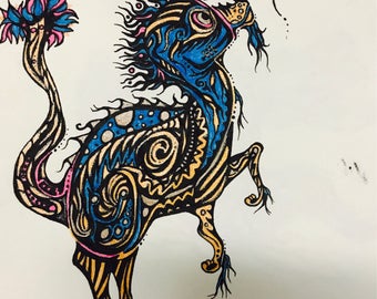Original Pen and ink drawing "Lilly Lion"