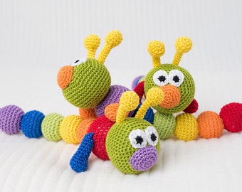 Baby rattle Teething baby toy Crochet baby toy Grasping Teething Toys Crochet rattle Caterpillar Baby shower gift