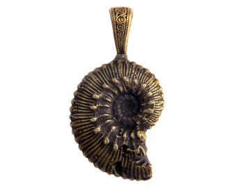 Ammonite Bronze pendant Bronze ammonite Fossil necklace Nautilus pendant Gift for boyfriend Ammonite necklace Ammonite jewelry Shell jewelry