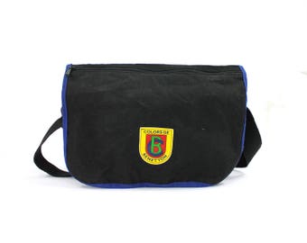 Colors Of Benetton / / noir sac de messager / / Messenger sac pour ordinateur portable / / noir sac à dos en toile / / 90 s sac à dos / sac d’école des années 90