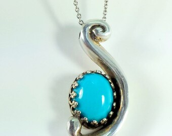 Turquoise sterling necklace, turquoise pendant, sleeping beauty turquoise, handmade necklace, statement necklace, artisan necklace, OOAK