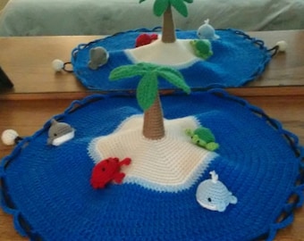 Preschool play mat, travel toy, crochet, ocean play set, sea creatures
