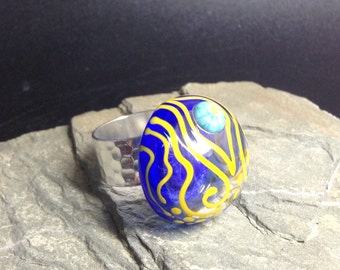 Handmade Lampwork Glass Ring - funky