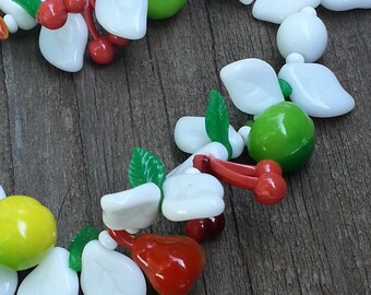 Miriam Haskell Necklace and Earrings, Miriam Haskell Demi-Parure, Tutti Frutti, Fruit Salad, Signed Miriam Haskell Jewelry, Frank Hess