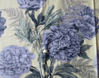 Retro Vintage Cotton Curtain Fabric- Grey Peonies- 126 x 275 cm