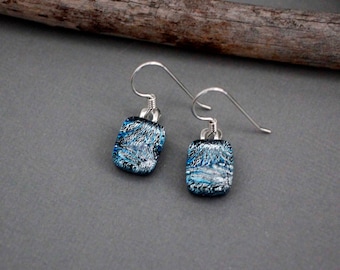Dichroic Glass Earrings - Unique Earrings - Fused Glass Earrings - Sterling Silver Dangle Earrings - Unique Drop Earrings
