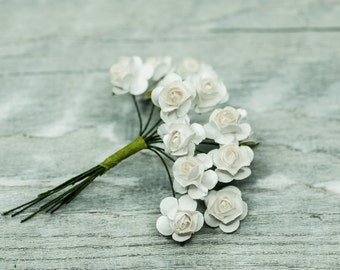 Small White Roses, Mullberry Paper Roses, Paper Flowers, Miniature Flowers, Miniature Roses, Craft Flowers, Boutonniere Flowers Fake Flowers