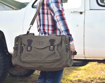 Mens Duffle Bag Personalized, Canvas Weekend Travel Bag, Personalized Groomsmen Gift, Gifts for Him