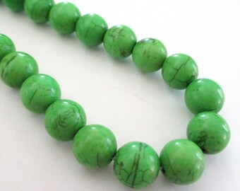 Green Round Beads - Howlite Gemstone Drilled Beads - Dark Matrix Turquoise Beads - Necklace Beads - 12mm - 16" Strand - DIY Jewelry Making