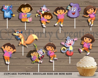 Dora the Explorer Cupcake Toppers, Die Cuts, Birthday Party Cupcake Toppers
