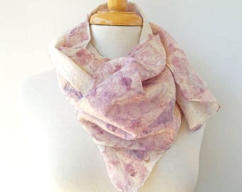 Lilac Wool Silk and Wool Scarf - Pale Pink Silk Scarves - Nuno Felt - Pink Lavender
