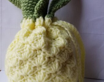 Handmade crochet pineapple drawstring bag