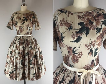 Vintage 1950s L'Aiglon Painterly Blossoms Dress