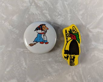 Vintage Pair of Witch Halloween Magnets - Refrigerator Magnets of Witch Riding a Broom