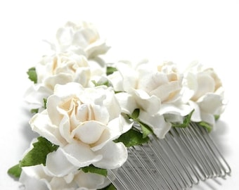 Ivory White Rose Hair Comb/ Traditional/ Bridal/ Wedding Hair Accessories/ Bridesmaid Hair Fascinator
