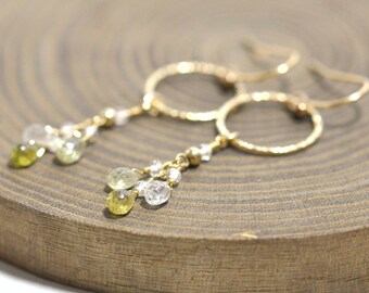Yellow Sapphire Earrings, multi-color Sapphire gold earrings, White Sapphire Long earrings, September Birthstone earrings, Gift For Her,