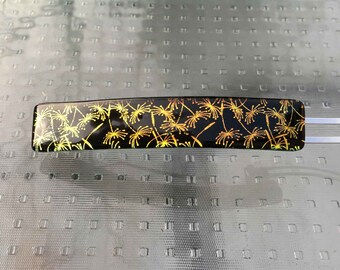 Hair Barrette, French Clip, Gold Dandelions Dichroic Glass, Extra Large