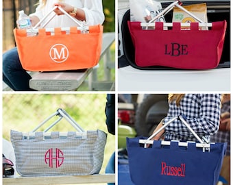 Monogrammed Market Tote | Personalized Collapsible Totes | Picnic or Tailgating Basket | Game Day Totes | Grocery Totes | Monogram Christmas