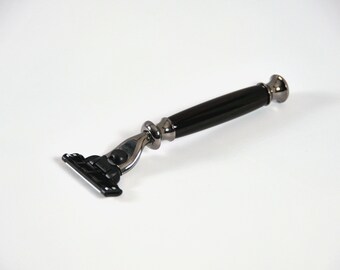 Handmade wooden ebony razor - Valentines gift for him - Gillette Mach 3 or venus wooden razor - men's birthday gift - woodworking