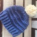 Chunky Knit Hat with Pompom, Knit Slouchy Hat in Periwinkle Blue