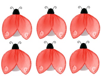 Mini X-Small Ladybugs 6pc Set Red Petite Lady Bug Bug Decorations Birthday Party Girl Room Nursery Baby Shower Craft Bedroom Decor Glitter