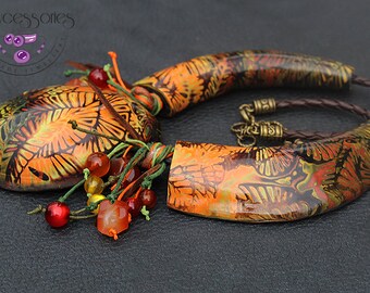 Autumn necklace / Fall necklace / Statement necklace / Bib necklace / Choker necklace /Leafs necklace/Boho necklace/ Polymer clay necklace