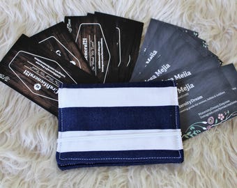 Fabric Business Card Holder. Credit Card Holder. Money Holder. Small Wallet. Card Wallet. Card Holder. Nautical Stripes. Card Case.