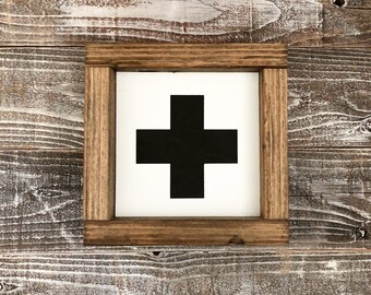 Black and White large Swiss Cross wood sign