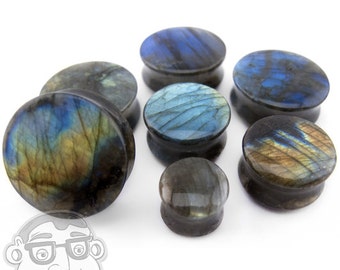 Grade A Labradorite Stone Plugs (0G - 1 & 1/4" Inch) - Sold in Pairs - New!