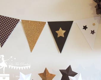 12 chocolate - white - gold Bunting 165cm decor star