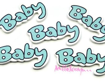 Set of 5 words "baby" blue wood scrapbooking (ref.410) *.