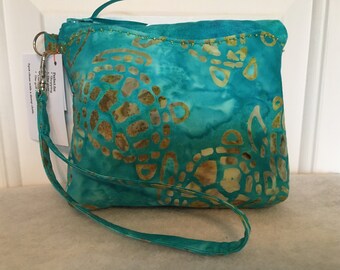 Batik Aqua Sea Turtle Wristlet
