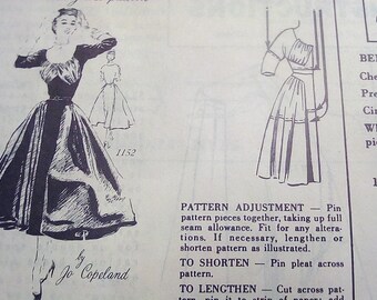 Vintage 1950's Spadea 1152 American Designer Jo Copeland Evening Dress Sewing Pattern Size 12 Bust 35