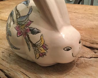 Vintage WBI Porcelain Rabbit Figurine|Bunny Figurine|Plum and Blossems Pattern|1950's to 1960's