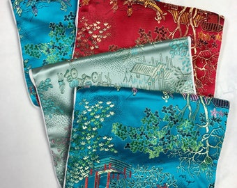 Vintage SILK PURSES Chinese Brocade Jewelry Pouches 5x6" pkg4