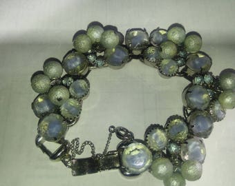 Vintage Delizza & Elster French Blue Givre Glass 1950s Juliana Jewelry Bracelet