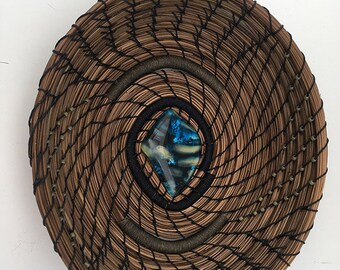 Pine Needle Basket with Glass and Beads - Item 833 by Susan Ashley