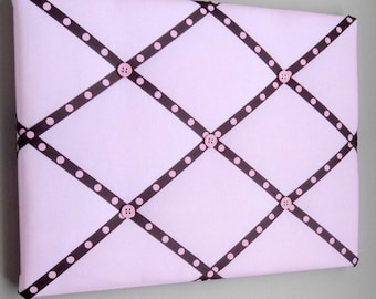11"x14" French Memory Board, Bow Holder, Bow Board, Vision Boad, Photograph Holder, Organizer, Pink & Brown Polka Dot