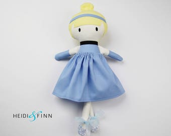 LIMITED EDITION cinderella Mini Pals soft rag doll keepsake gift OOAK ready to ship blue silver