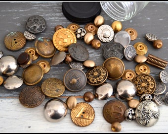 Jar of Vintage Metal Buttons - Button Lot - Vintage Buttons - Assorted Metal Buttons - Glass Jar