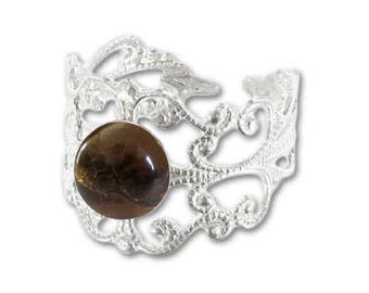 Ring silver plated - smoky quartz (adjustable size) print