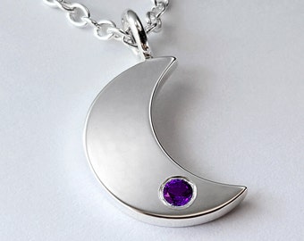 Amethyst Moon Necklace Pendant in Sterling Silver - Amethyst Moon, Sterling Silver Moon Necklace, Moon Necklace, Silver Amethyst Necklace