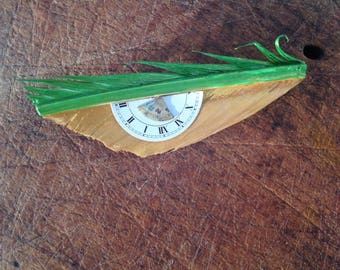 Brooch Recycling goose Feather and Dials