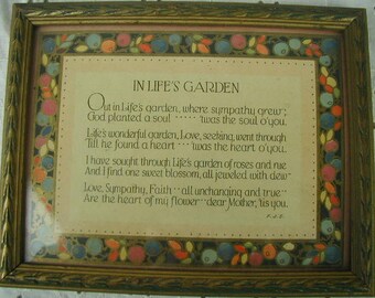 Very Vintage Framed Motto Picture, "Dear Mother", Dated 1925, Very Sentimental, Ornate Frame, Mother's Day Gift